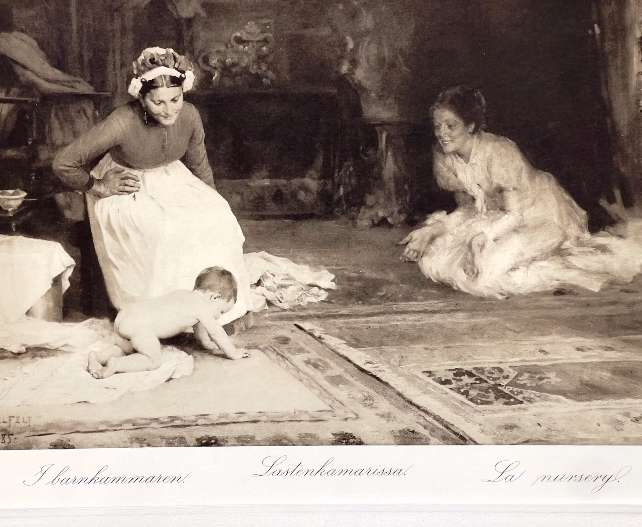Akseli Gallen Kallela / Albert Edelfelt - I barnkammaren / La nursery - Original heliogravyr 1906 på kraftigt ark