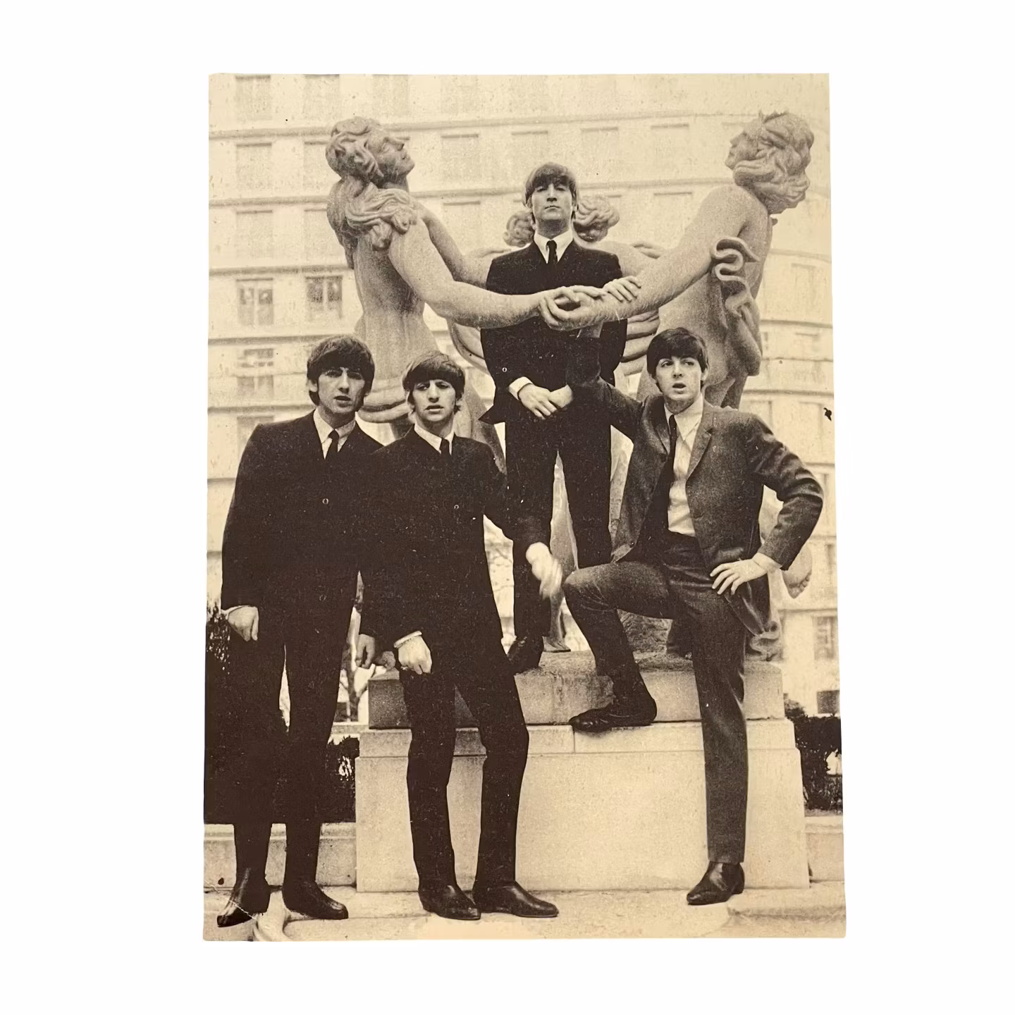 Vintage fotografi - The Beatles vid fontänen “Les Bourgeois de Calais”, ca 1960-tal