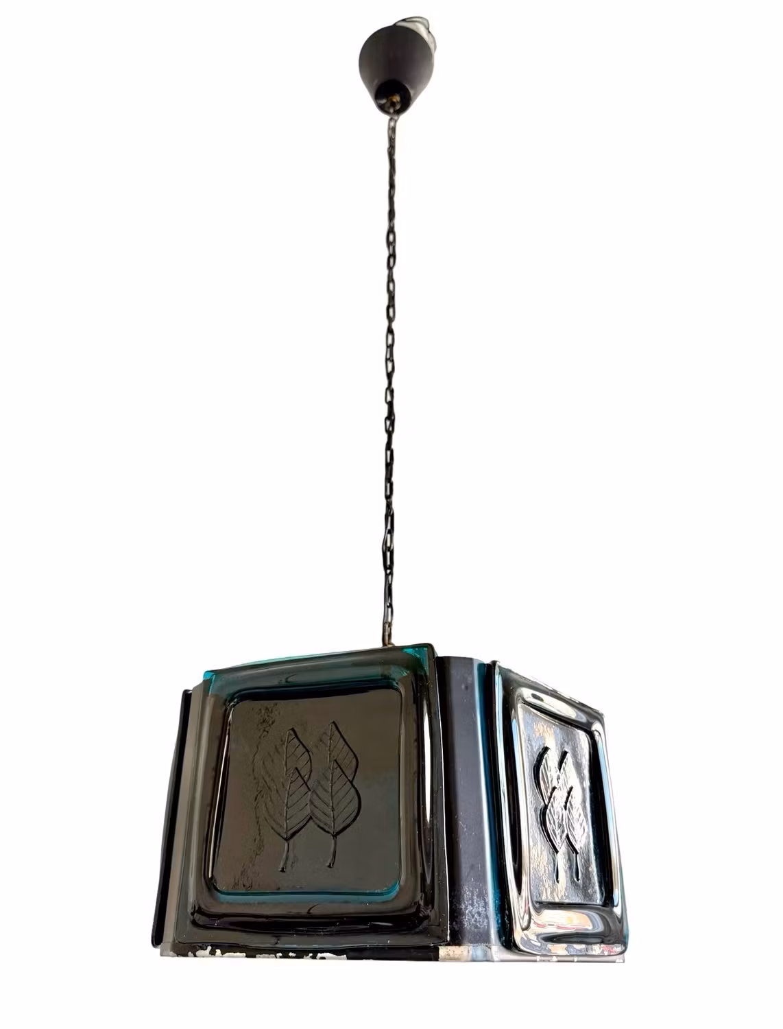 Vintage taklampa i blått strukturglas - sexkantig modell