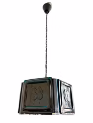 Lampa sufitowa w stylu vintage z niebieskiego szkła teksturowanego - model sześciokątny