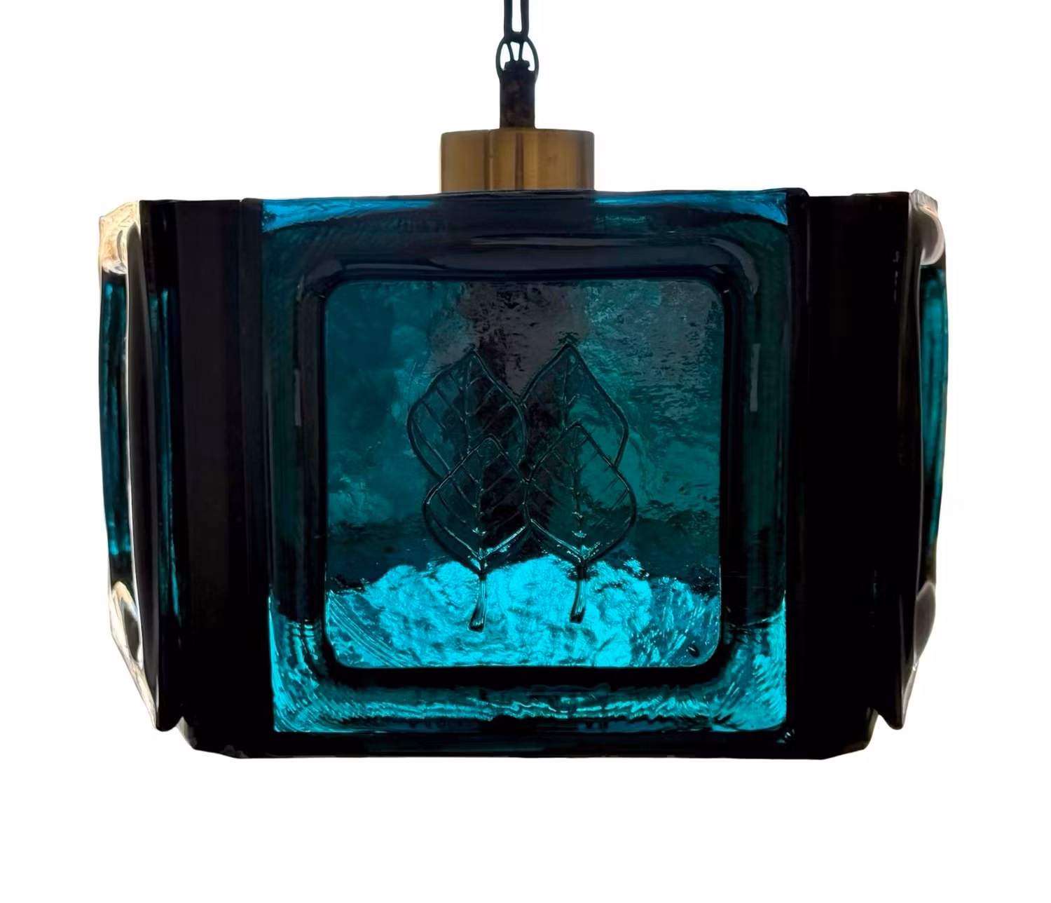 Vintage taklampa i blått strukturglas - sexkantig modell