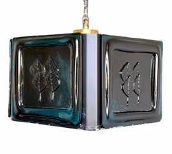 Lampa sufitowa w stylu vintage z niebieskiego szkła teksturowanego - model sześciokątny