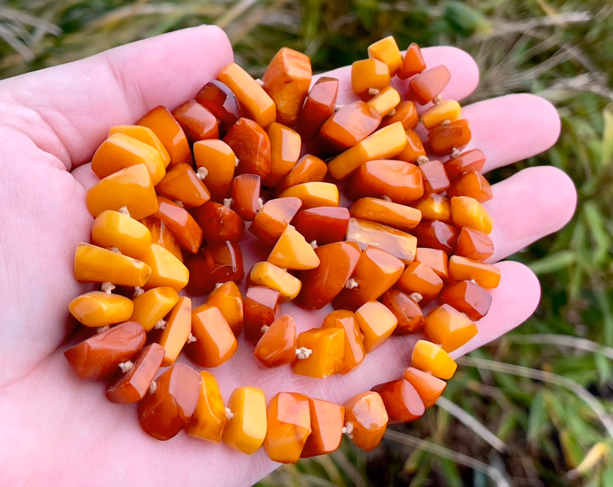 Antique Baltic amber necklace - Hand polished pieces in honey and cognac color