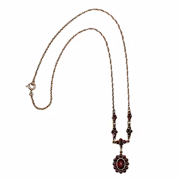 Antyczny naszyjnik ze srebra pozłacanego 830 z oryginalnymi granatami