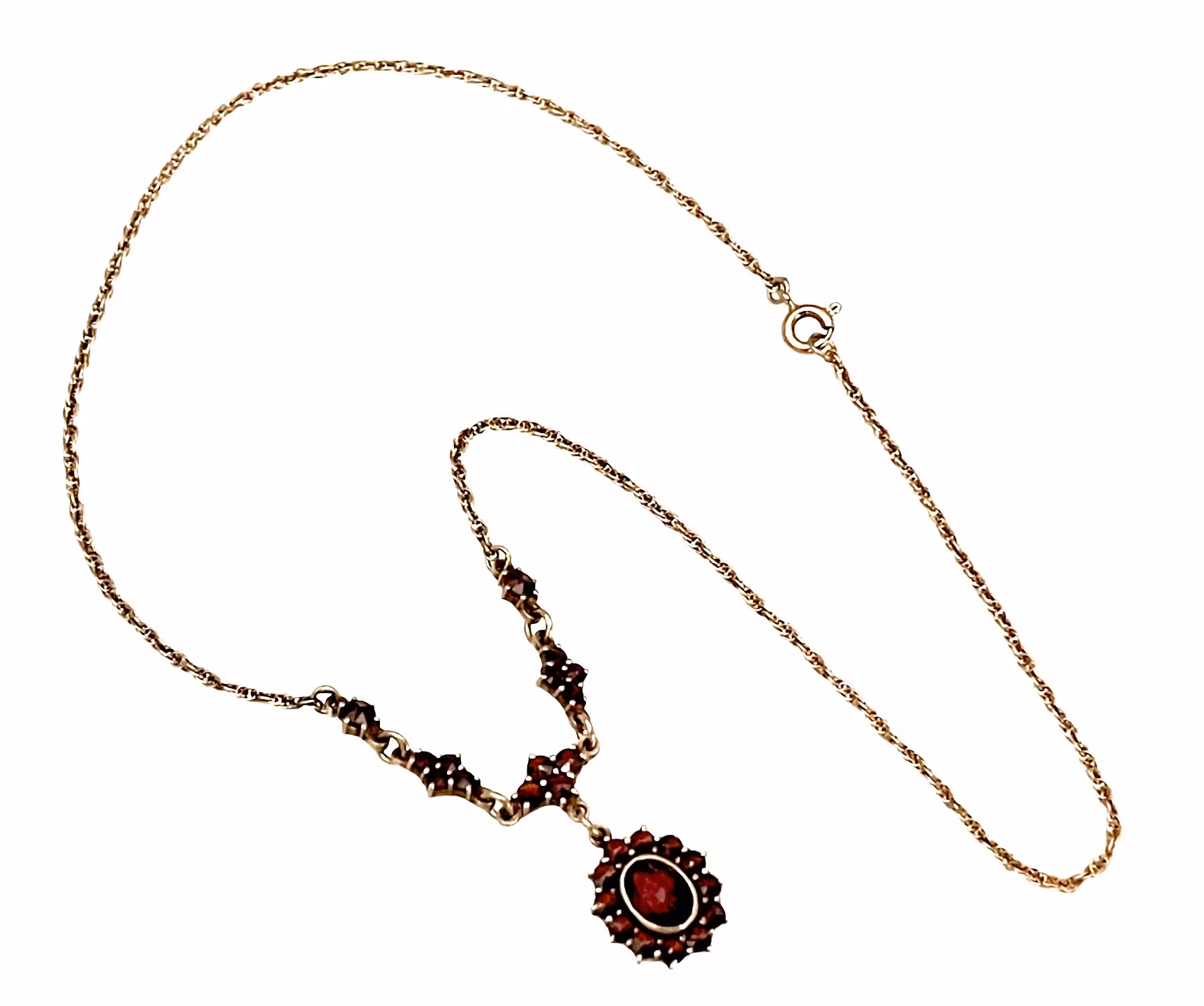 Collana antica in argento 830 placcato oro con veri Granati