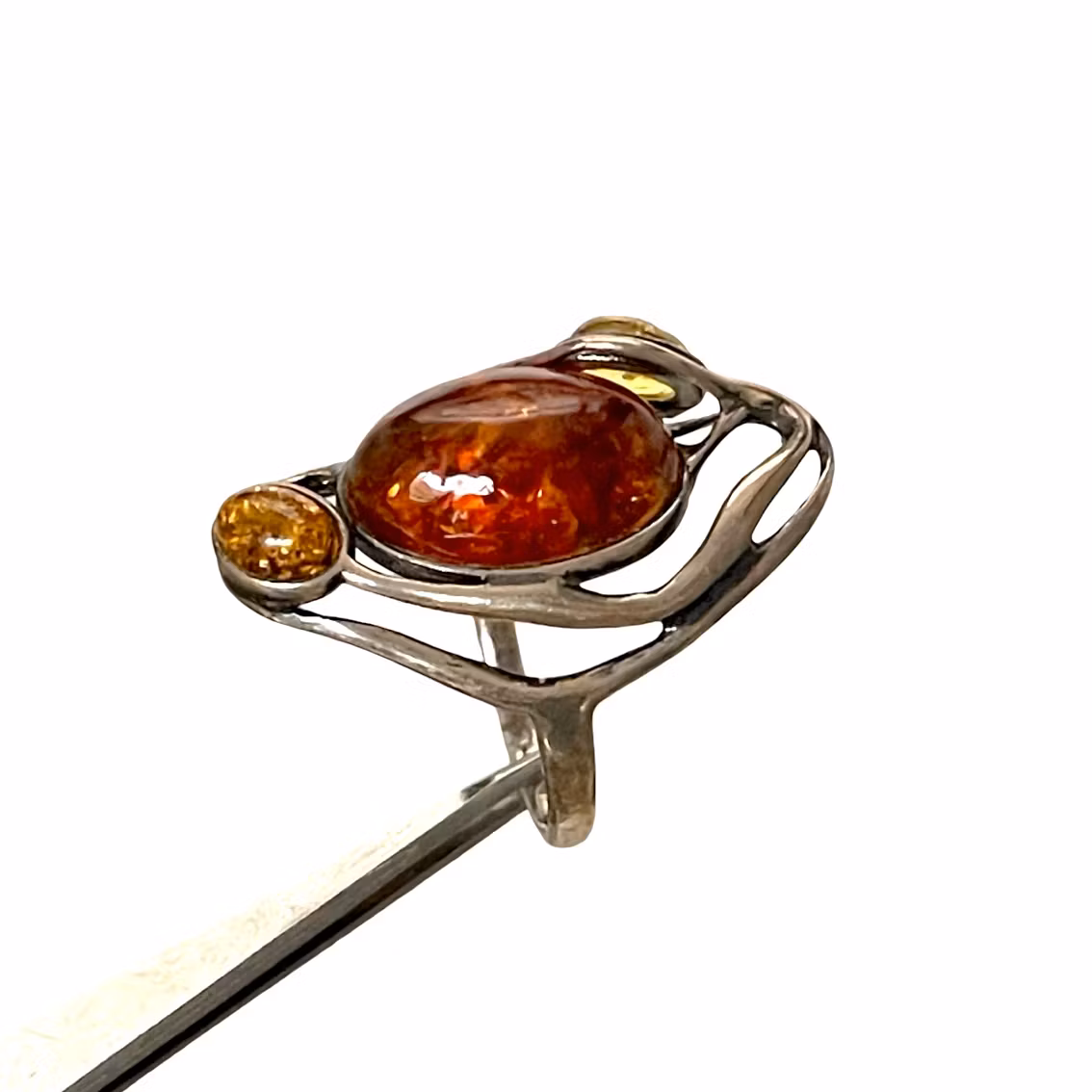 Vintage handgemaakte zilveren ring met echte barnsteen - verschillende kleurtinten