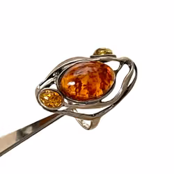 Vintage handgemaakte zilveren ring met echte barnsteen - verschillende kleurtinten