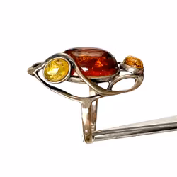 Vintage handgemaakte zilveren ring met echte barnsteen - verschillende kleurtinten