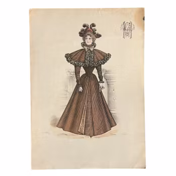 Antiikkinen muotijuliste H & H - noin 1885-1905 - Käsinväritetty litografia