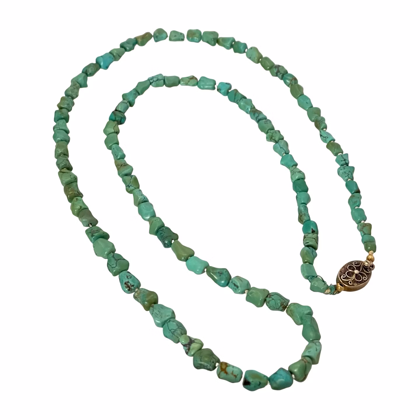 Elegante collana in turchese antico con scaglie di pietra naturale - con chiusura in argento antico