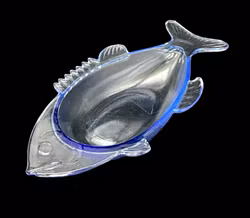 Retro Fiskformad glasskål - Pressglas - Blå