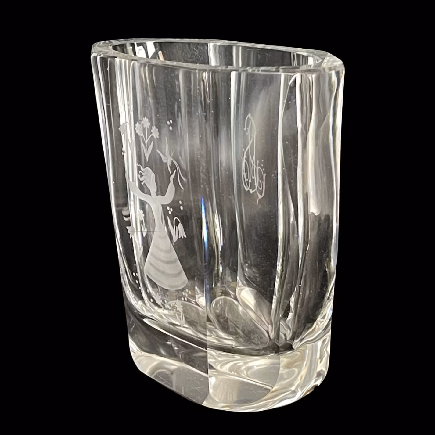 Edvin Öhrström - Orrefors - Vaso di cristallo inciso a mano