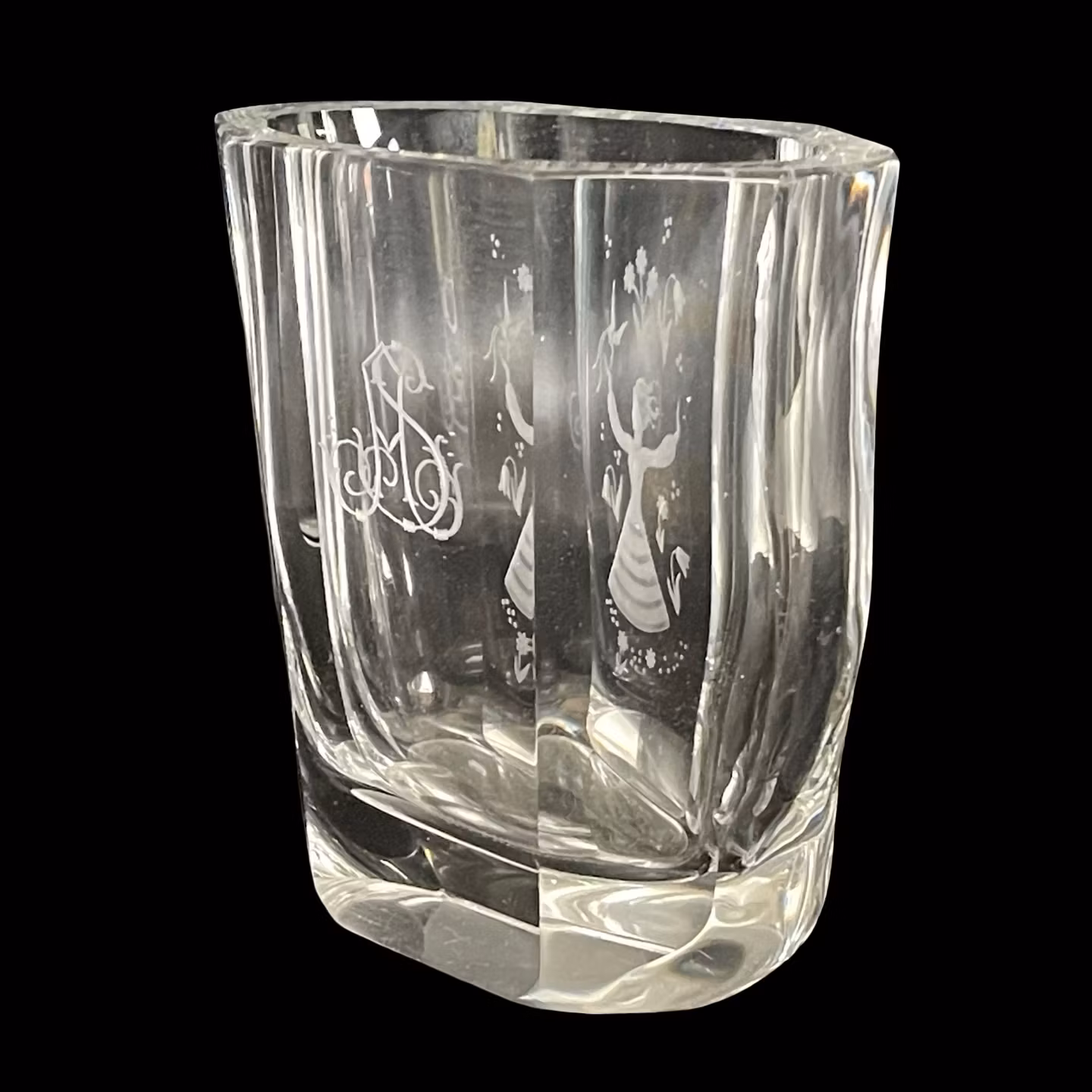 Edvin Öhrström - Orrefors - Vaso di cristallo inciso a mano