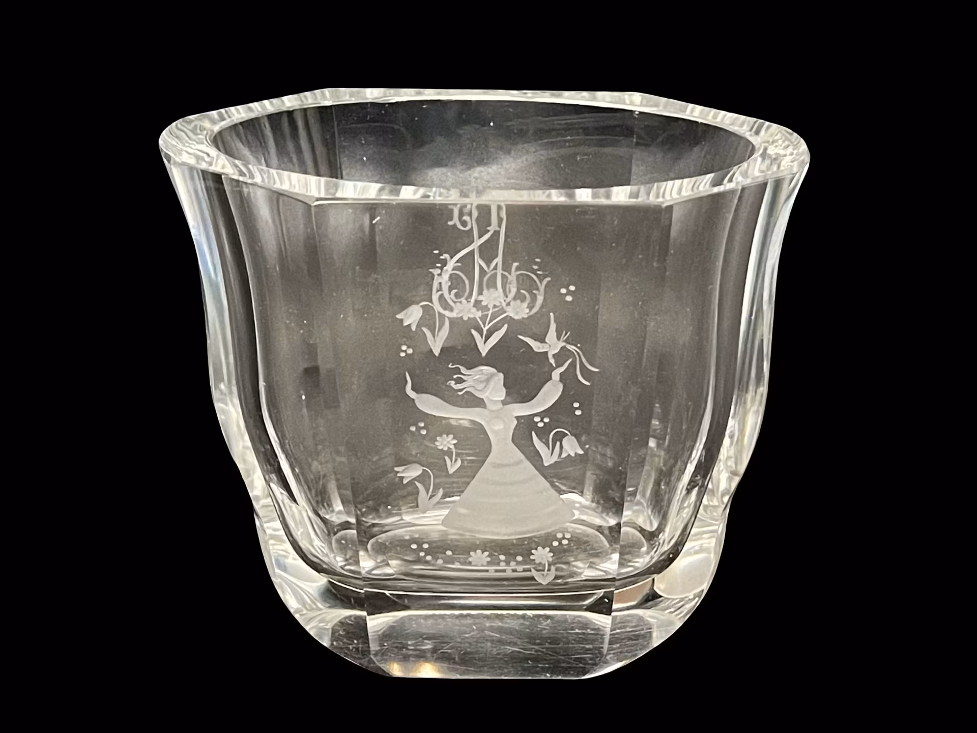 Edvin Öhrström - Orrefors - Vaso di cristallo inciso a mano