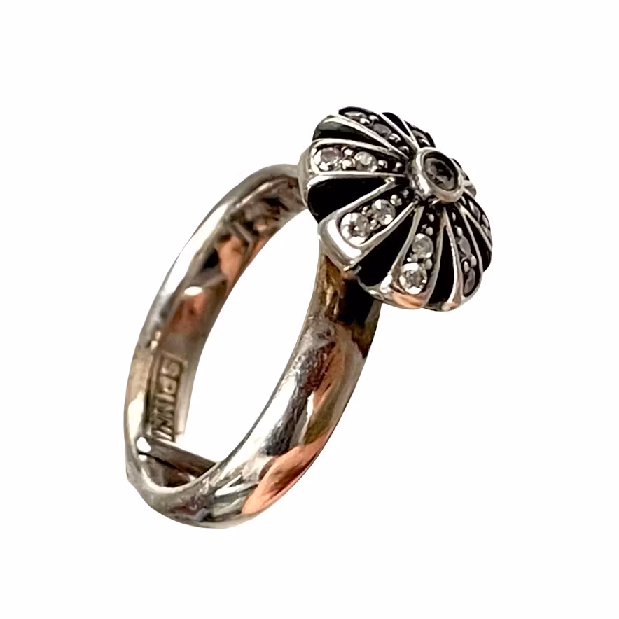 Bague SPINNING Jewelry en argent ornée de fleurs et de pierres