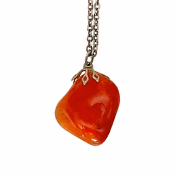 Halsband med karneol - Silver 830S - Naturlig slipad sten