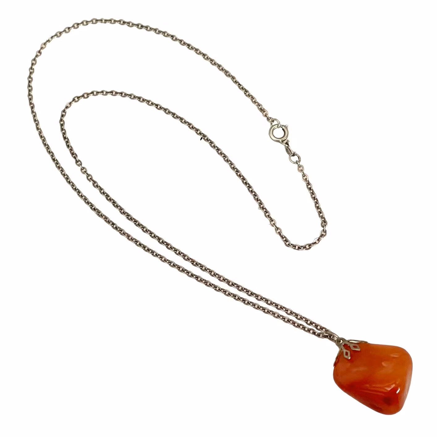 Ketting met carneool - Zilver 830S - Natuurlijke geslepen steen