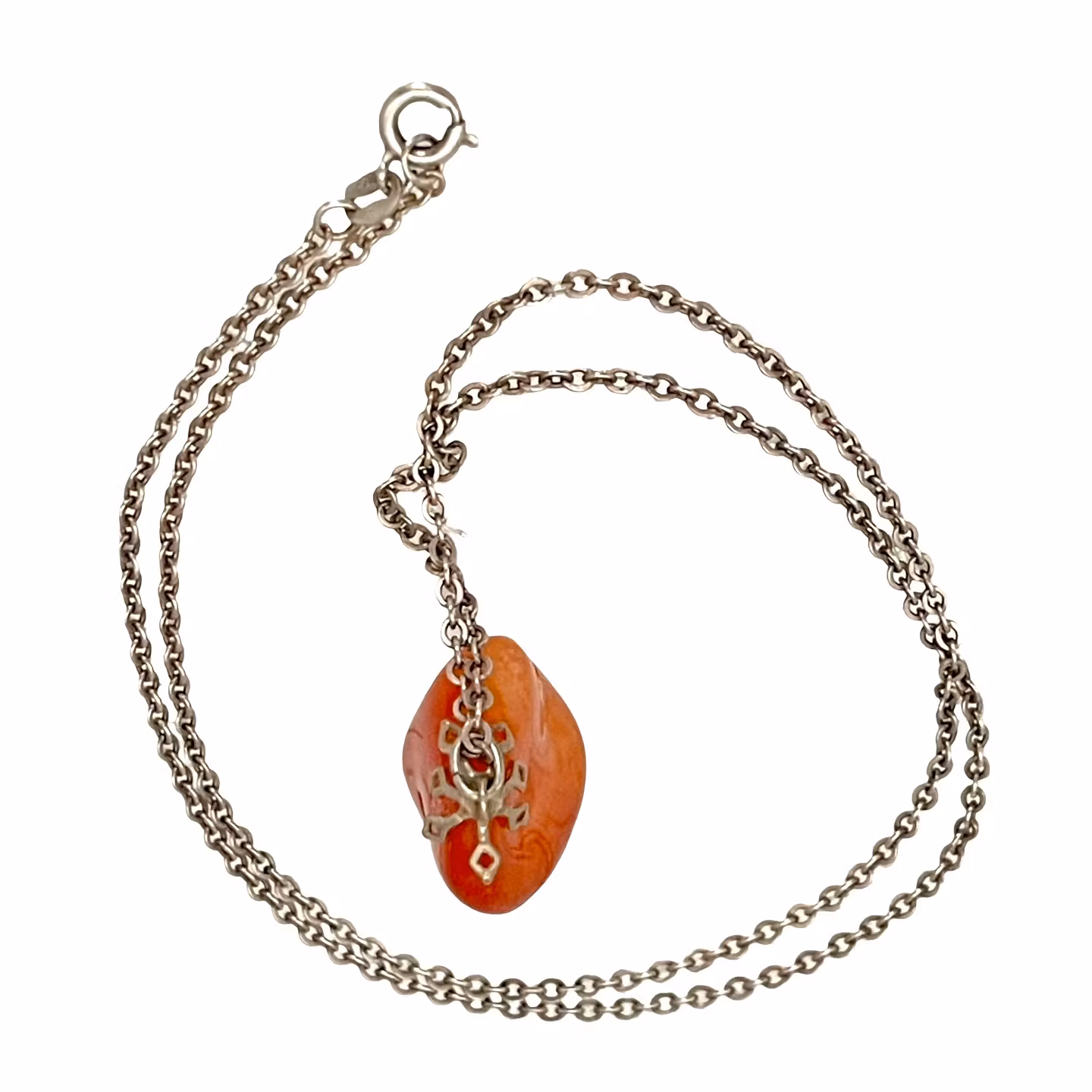 Ketting met carneool - Zilver 830S - Natuurlijke geslepen steen