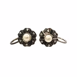 Art Deco örhängen i 830 silver - Marcasite & pärlor - LF Design