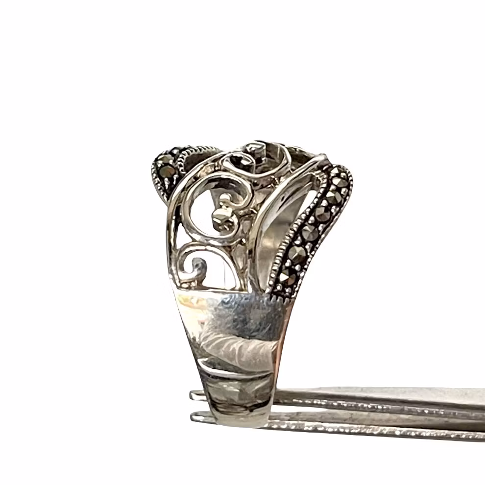 Vintage zilveren ring met markasiet - 925 Sterling Zilver - Elegant filigraan design