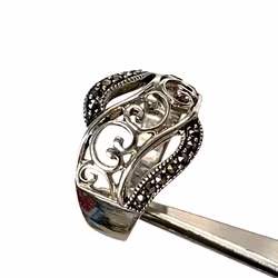 Vintage silverring med markasiter - 925 Sterling Silver - Elegant filigrandesign