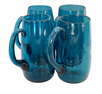 Elegant 4 st blå glasstop / ölstop - kraftigt glas - Indigo & Marine stil, Italien