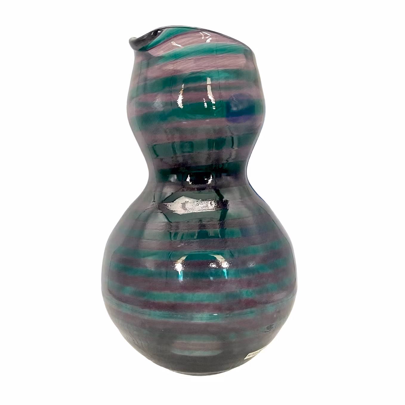 Gunnel Sahlin - Kosta Boda - Handblåst glaskanna, Randigt glas, Blått handtag