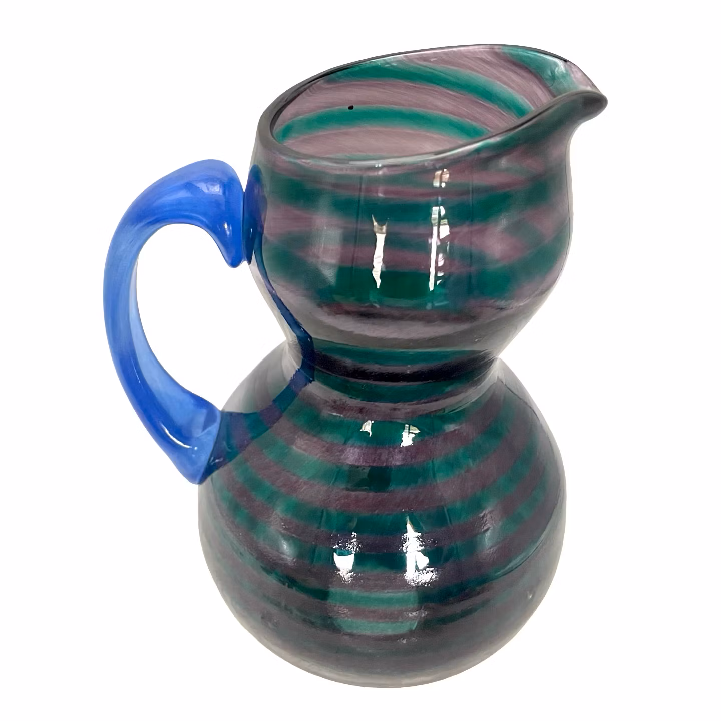Gunnel Sahlin - Kosta Boda - Handblåst glaskanna, Randigt glas, Blått handtag