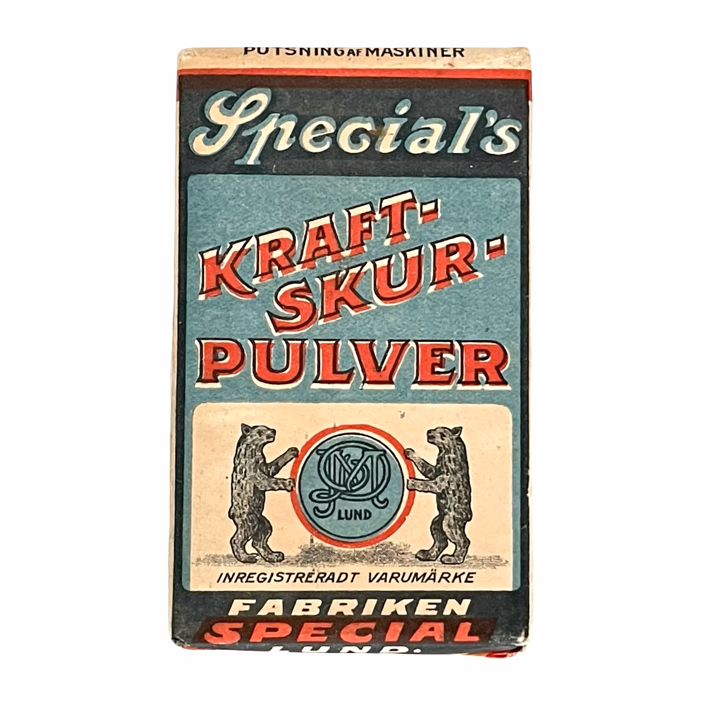 Antik förpackning - Special's Kraft-Skur-Pulver, Fabriken Special, Lund tidigt 1900-tal