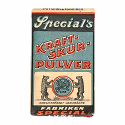 Antik förpackning - Special's Kraft-Skur-Pulver, Fabriken Special, Lund tidigt 1900-tal