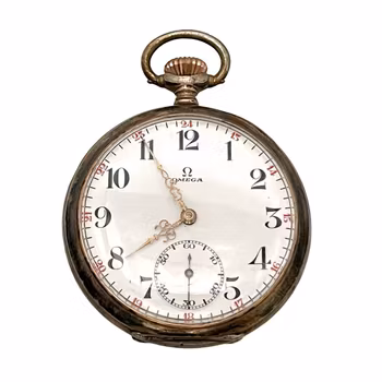Antique Omega, Bienne Geneve, Pocket Watch with Table Stand - Silver - Swiss Movement