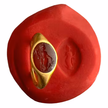 Antik Romersk guld smyckes uppsättning 22K - Fortuna intaglio, Ring & Örhängen (300-100 f.Kr.)