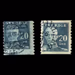 Sverige - Gustav V 20 öre - två frimärken - Klassiska svenska frimärken - Stämplade