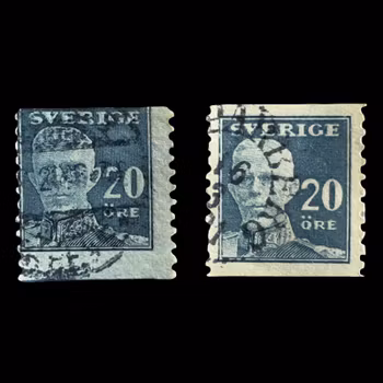Sweden - Gustav V 20 öre - two stamps - Classic Swedish stamps - Cancelled