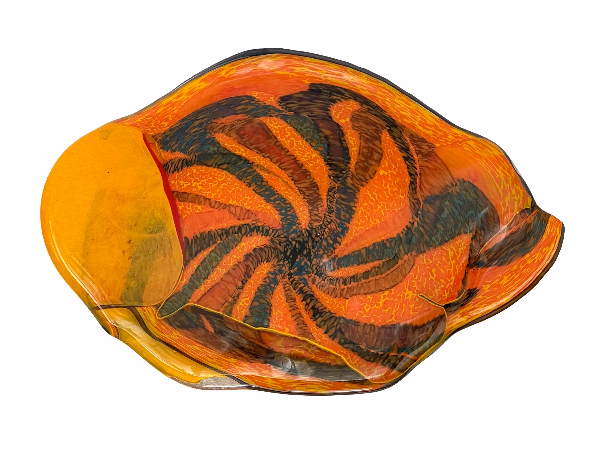 Konstglas - Skulptural form blank bricka - Flerfärgat handgjort glas