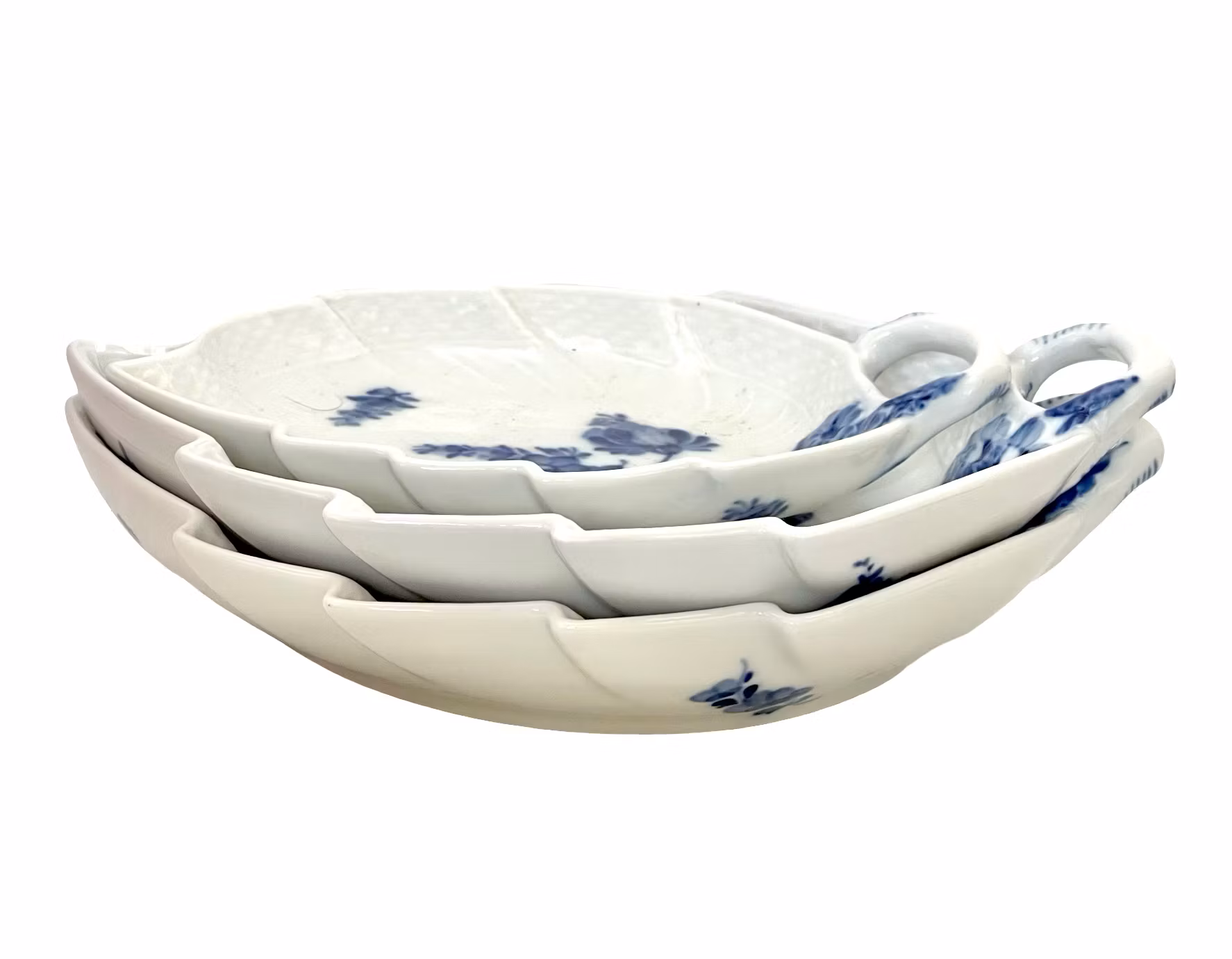 Royal Copenhagen - 3 st blad formade skålar med handtag, Blå Blomster