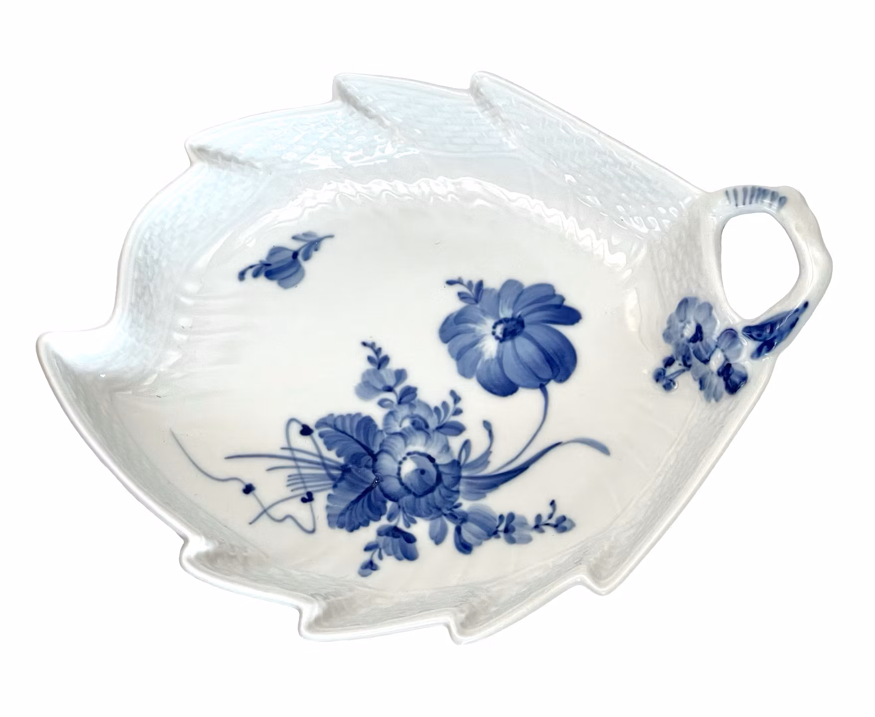 Royal Copenhagen - 3 st blad formade skålar med handtag, Blå Blomster