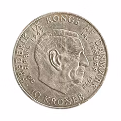 10 kr Danmark 1972 - Sølv 800 - Meget fin stand