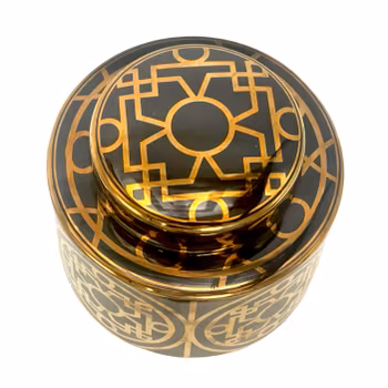 Dekorativ urna med lock - Frejas Boning (svart & guld, lyxdesign)