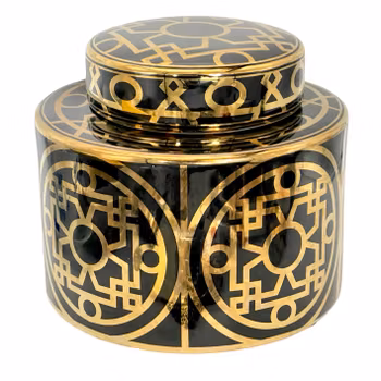 Dekorativ urna med lock - Frejas Boning (svart & guld, lyxdesign)