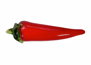 Handgjord chili i glas - dekorativ konstglasfigur i rött & grönt