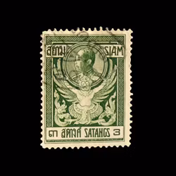 Siam (Thailand) frimärke 3 Satangs - Kung Rama VI - klassiskt motiv