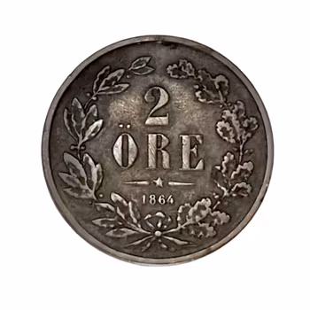 Sweden 2 Öre 1864 - Karl XV - Original copper coin