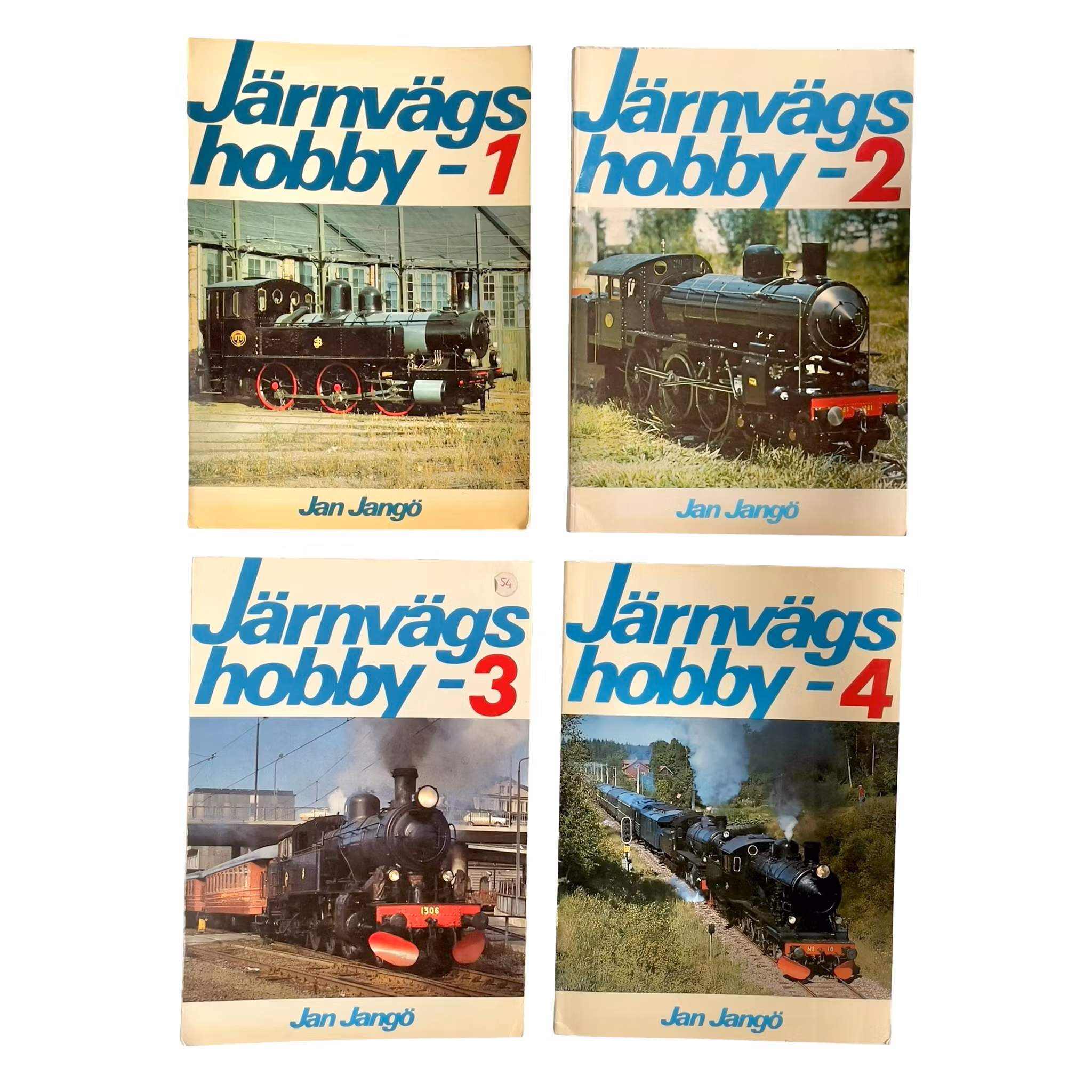 JÄRNVÄGSHOBBY 1-4 SERIE Klassiska handböcker för modelljärnväg och järnvägsentusiaster Av Jan Jangö - Vintage original utgåvor
