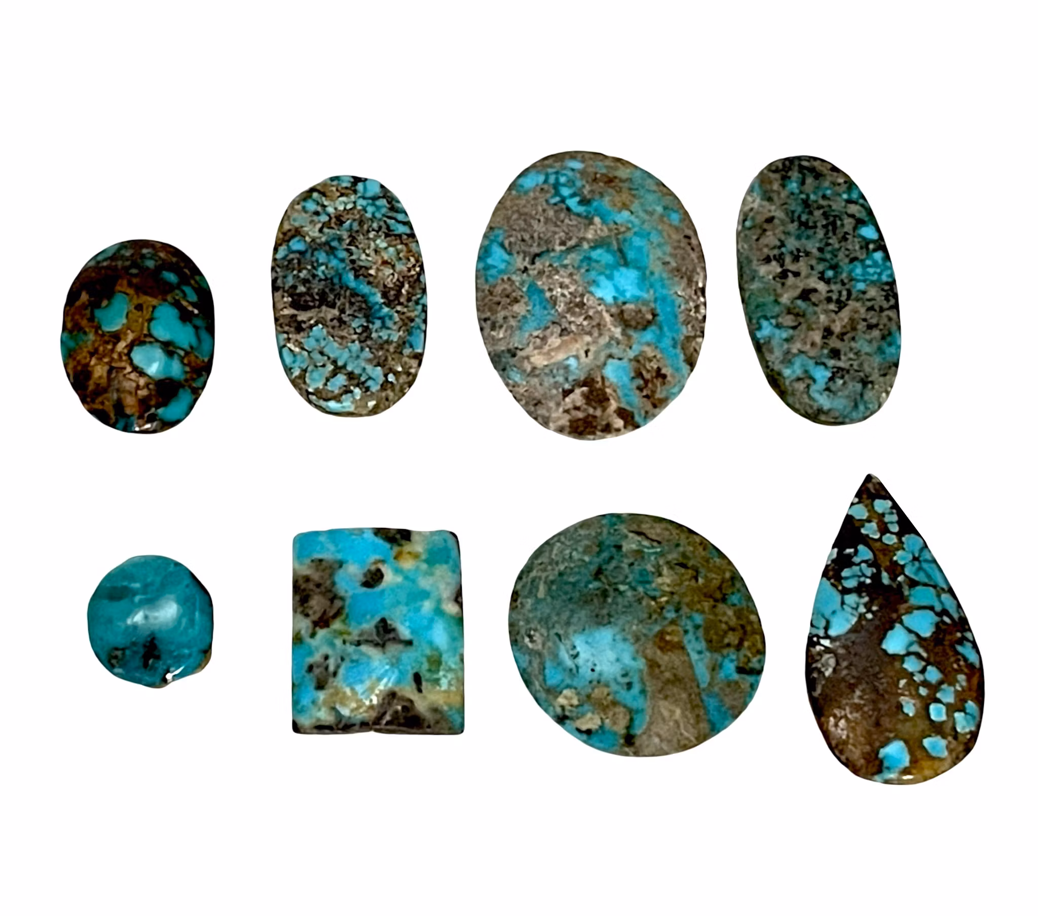 Naturlig och obehandlad Nishapuri turkos - Cabochon ädelstenar - 8 st - Olika former och storlekar