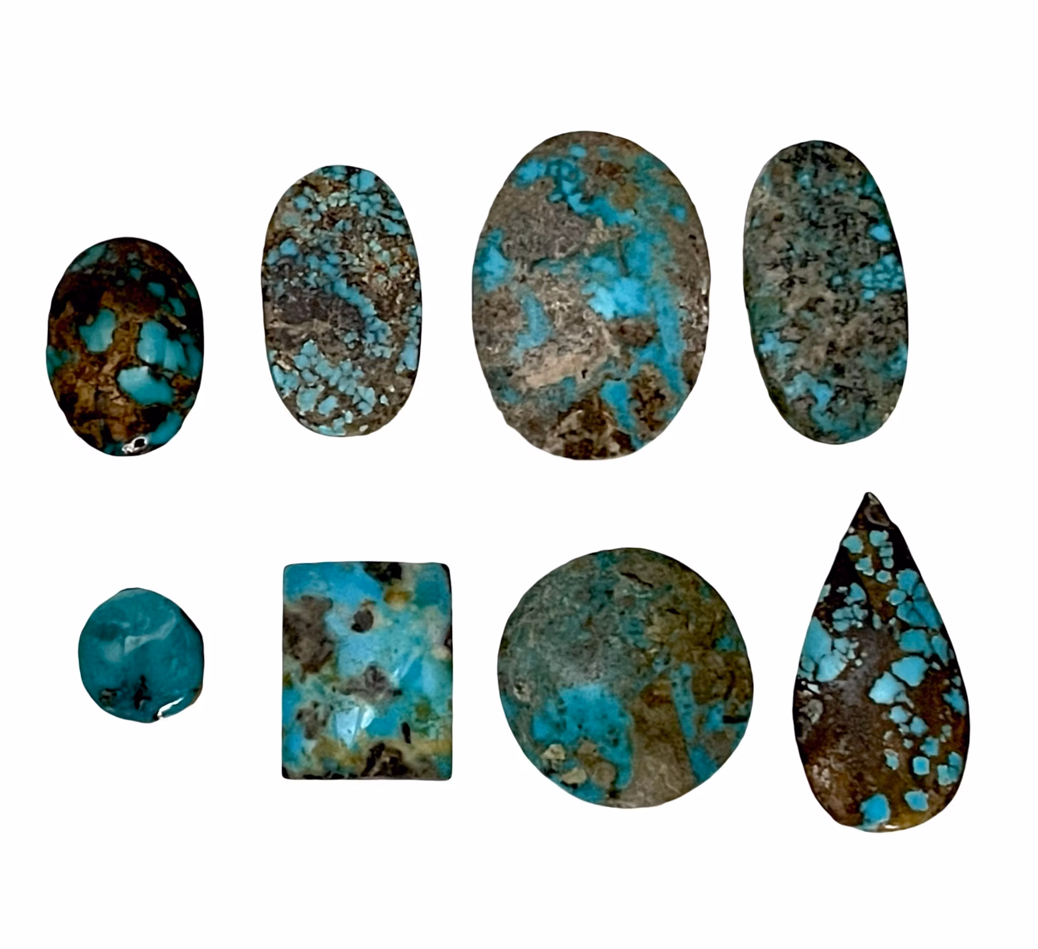 Naturlig och obehandlad Nishapuri turkos - Cabochon ädelstenar - 8 st - Olika former och storlekar