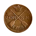 Antiikkinen ruotsalainen kolikko - 2 Öreä SM - 1768 - Kupari
