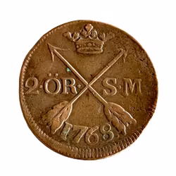 Antikk svensk mynt - 2 Øre SM - 1768 - Kobber