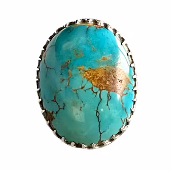 Pierścionek wykonany ręcznie w stylu vintage z naturalnym turkusem Nishapuri, ok. 110 ct, srebro próby 925, stemplowane