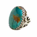 Bague vintage artisanale en argent sterling 925, poinçonnée, ornée d'une turquoise Nishapuri naturelle d'environ 110 carats.